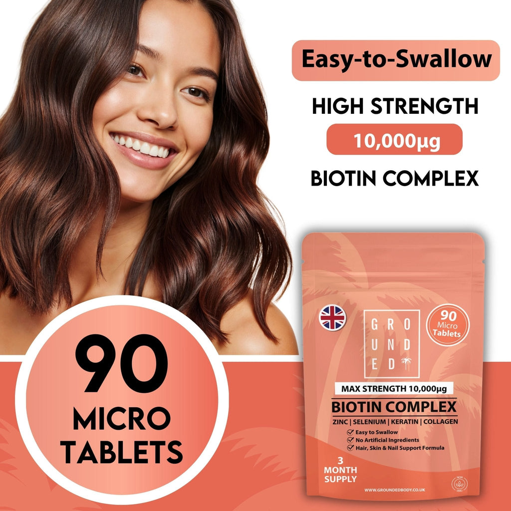 Grounded Biotin Hair Growth Complex 10,000mcg Tablets – Hair Strength, Thickness & Volume Support