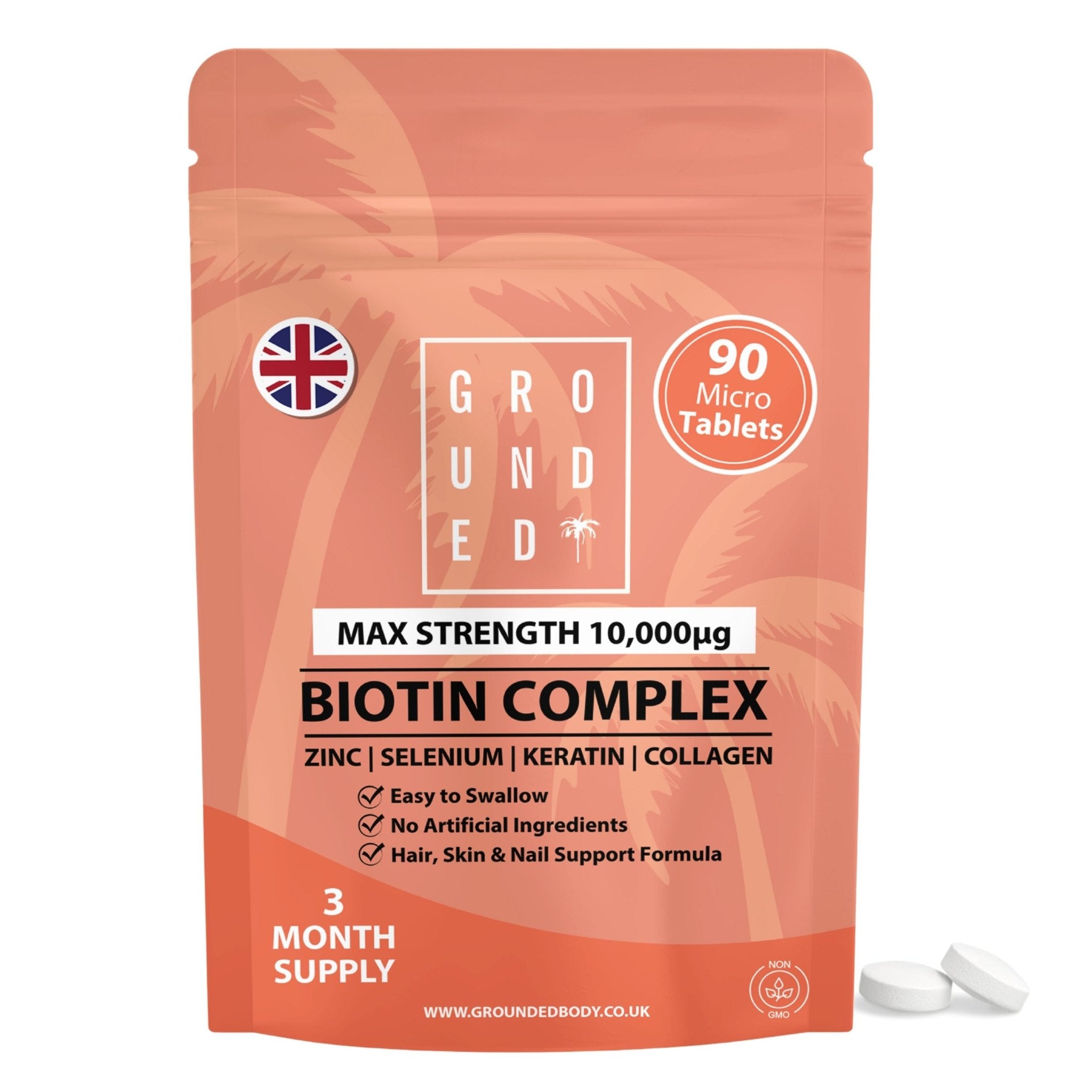 Grounded Biotin Hair Growth Complex 10,000mcg Tablets – Hair Strength, Thickness & Volume Support