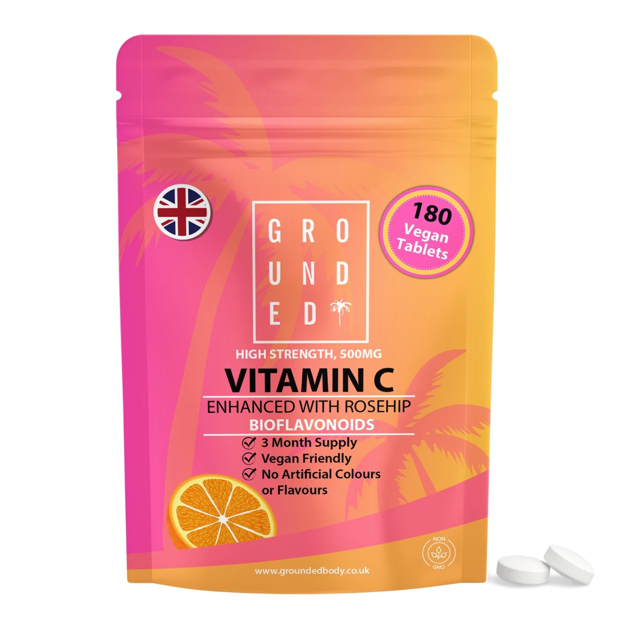 Grounded Vitamin C 500mg with Rosehip & Bioflavonoids – Daily Immune & Skin Support
