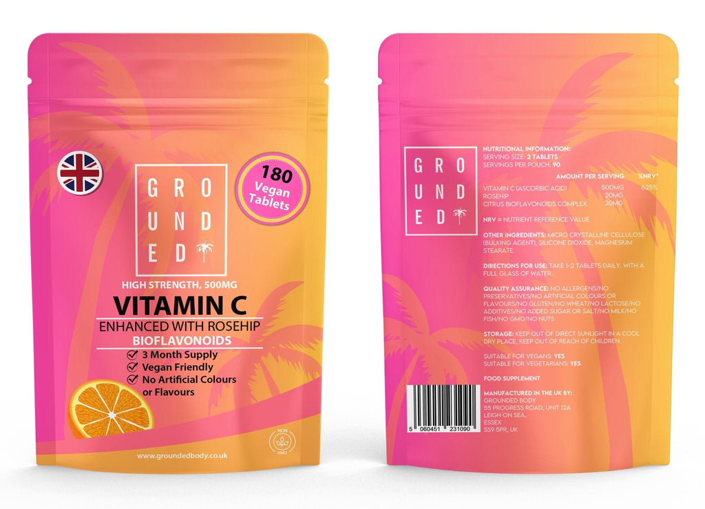 Grounded Vitamin C 500mg with Rosehip & Bioflavonoids – Daily Immune & Skin Support