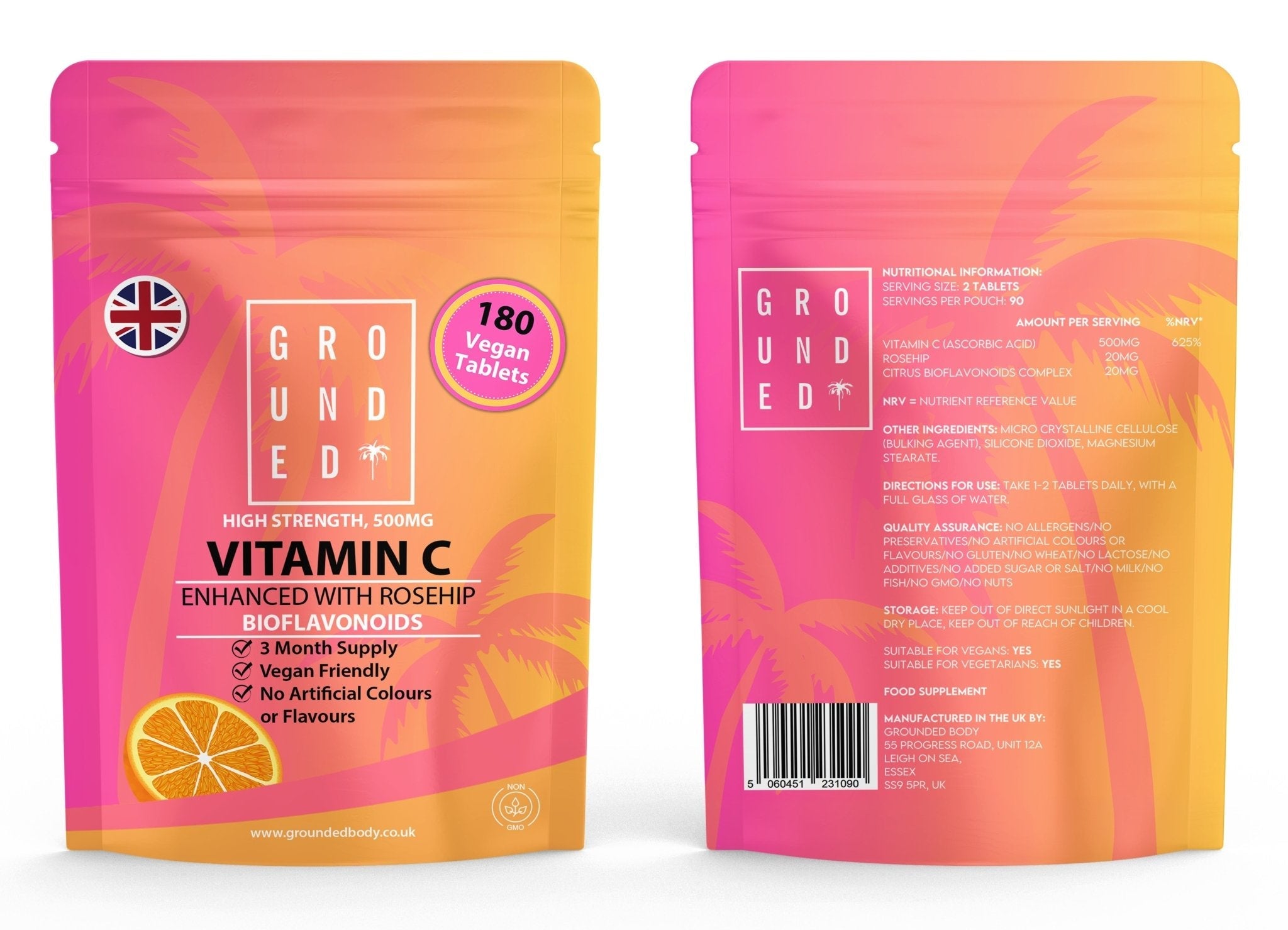 Grounded Vitamin C 500mg with Rosehip & Bioflavonoids – Daily Immune & Skin Support