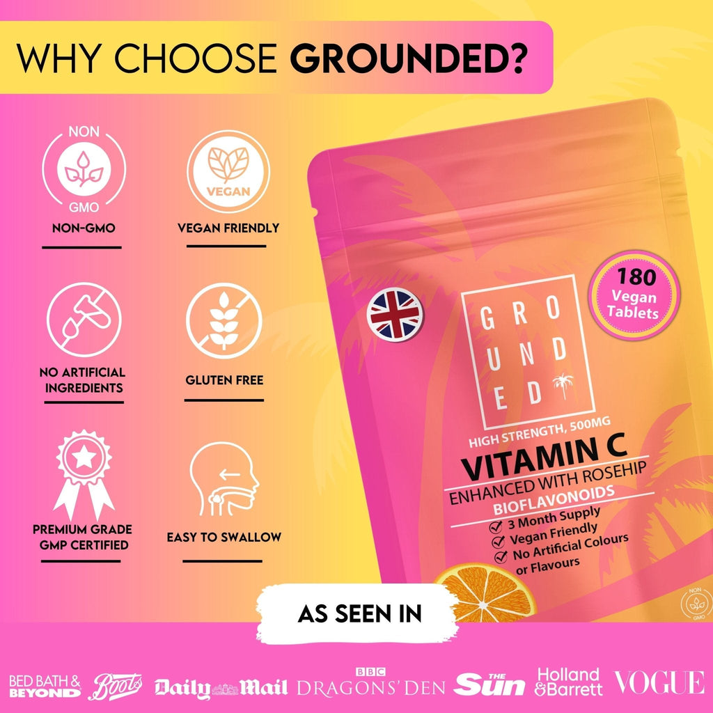 Grounded Vitamin C 500mg with Rosehip & Bioflavonoids – Daily Immune & Skin Support
