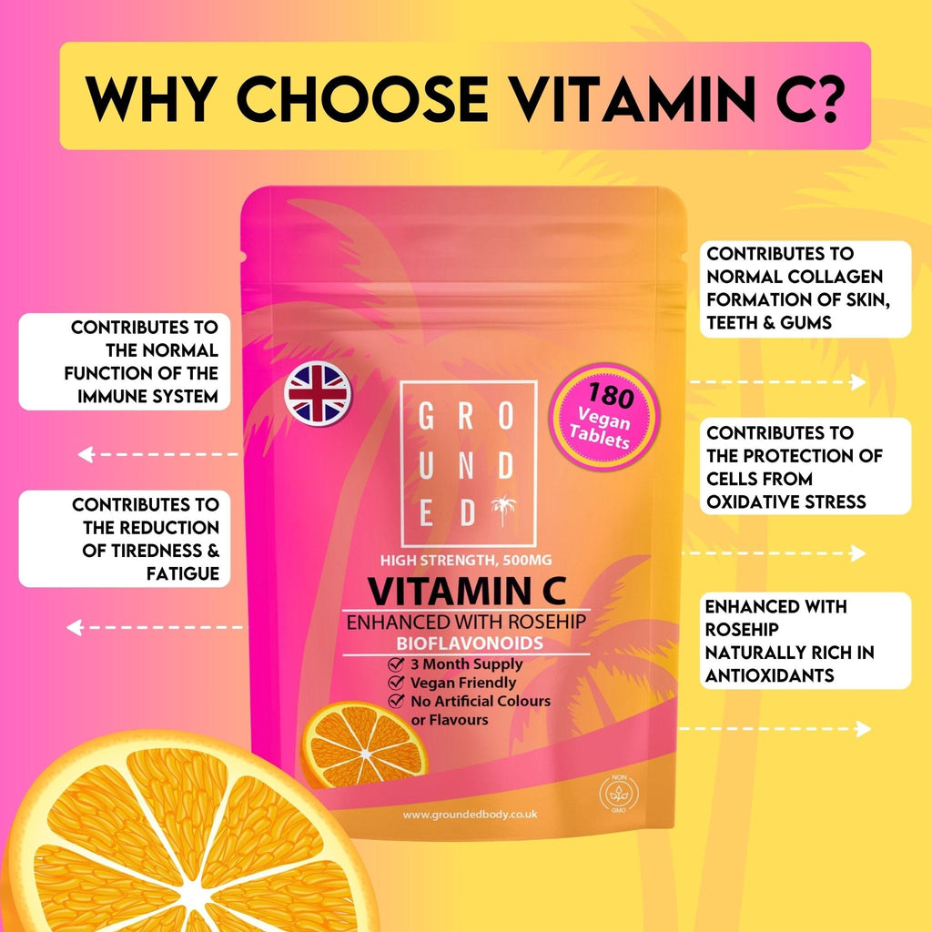 Grounded Vitamin C 500mg with Rosehip & Bioflavonoids – Daily Immune & Skin Support