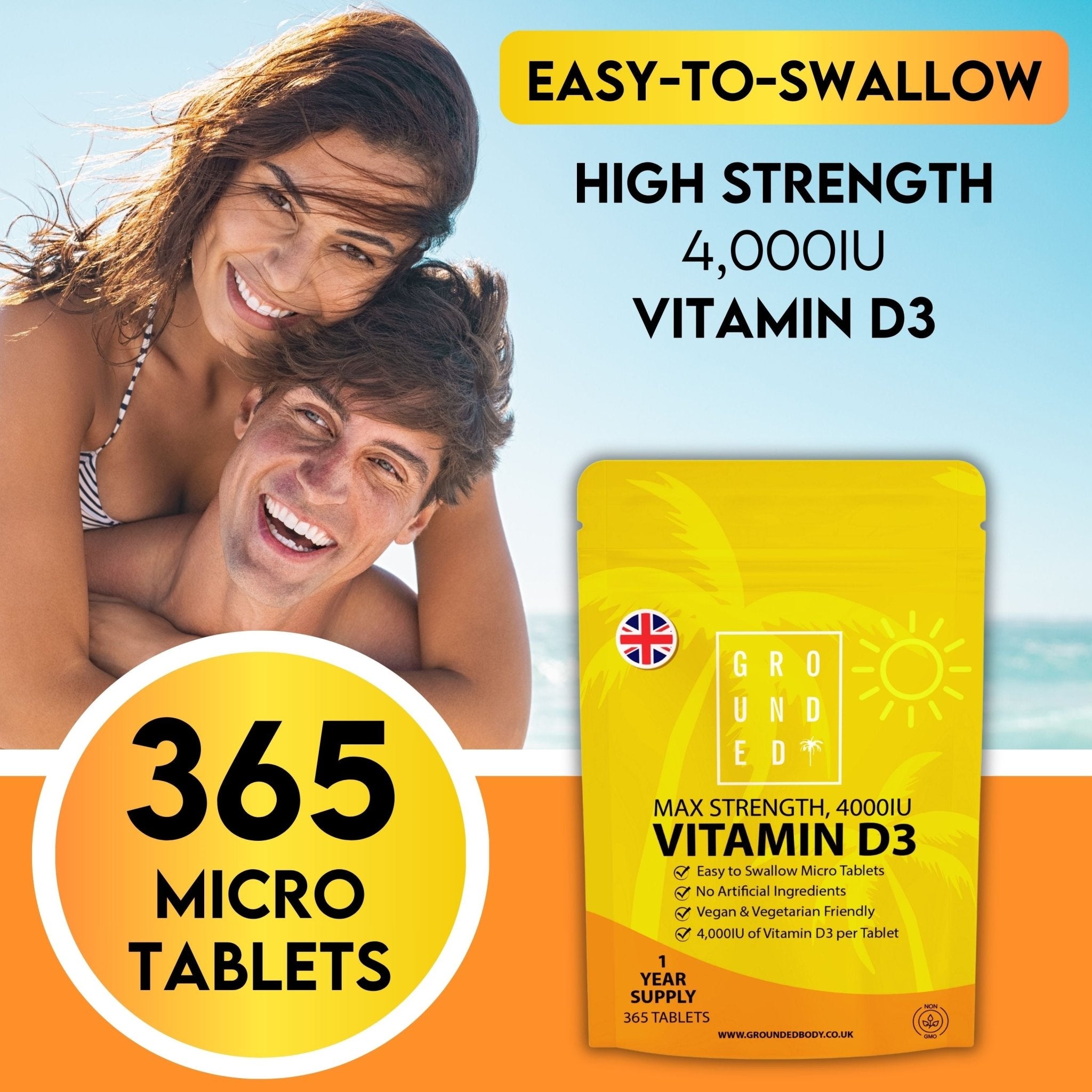 Grounded Vitamin D3 4000 IU – 365 Tablets